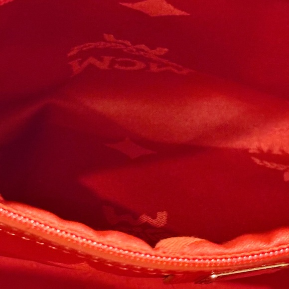 MCM Tangerine Pebbled Leather Satchel With Striking Gold Accents - Picture 10 of 12